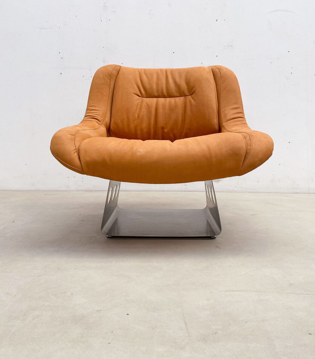 Italian Mid Century Orange Lounge Chair & Ottoman photo buy