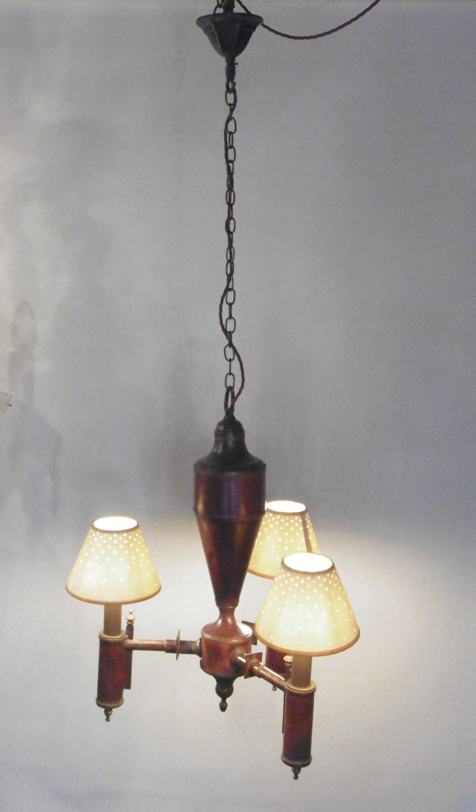 Red And Gold Stencilled 3 Light Chandelier photo furniture