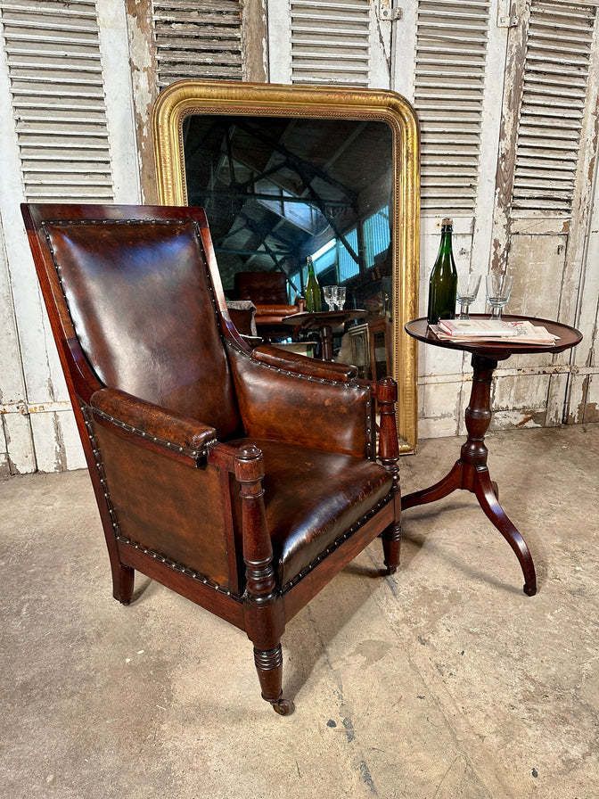 An Exceptional Antique Regency Georgian Leather & Cuban Mahogany Library Armchair Circa 1830 photo furniture