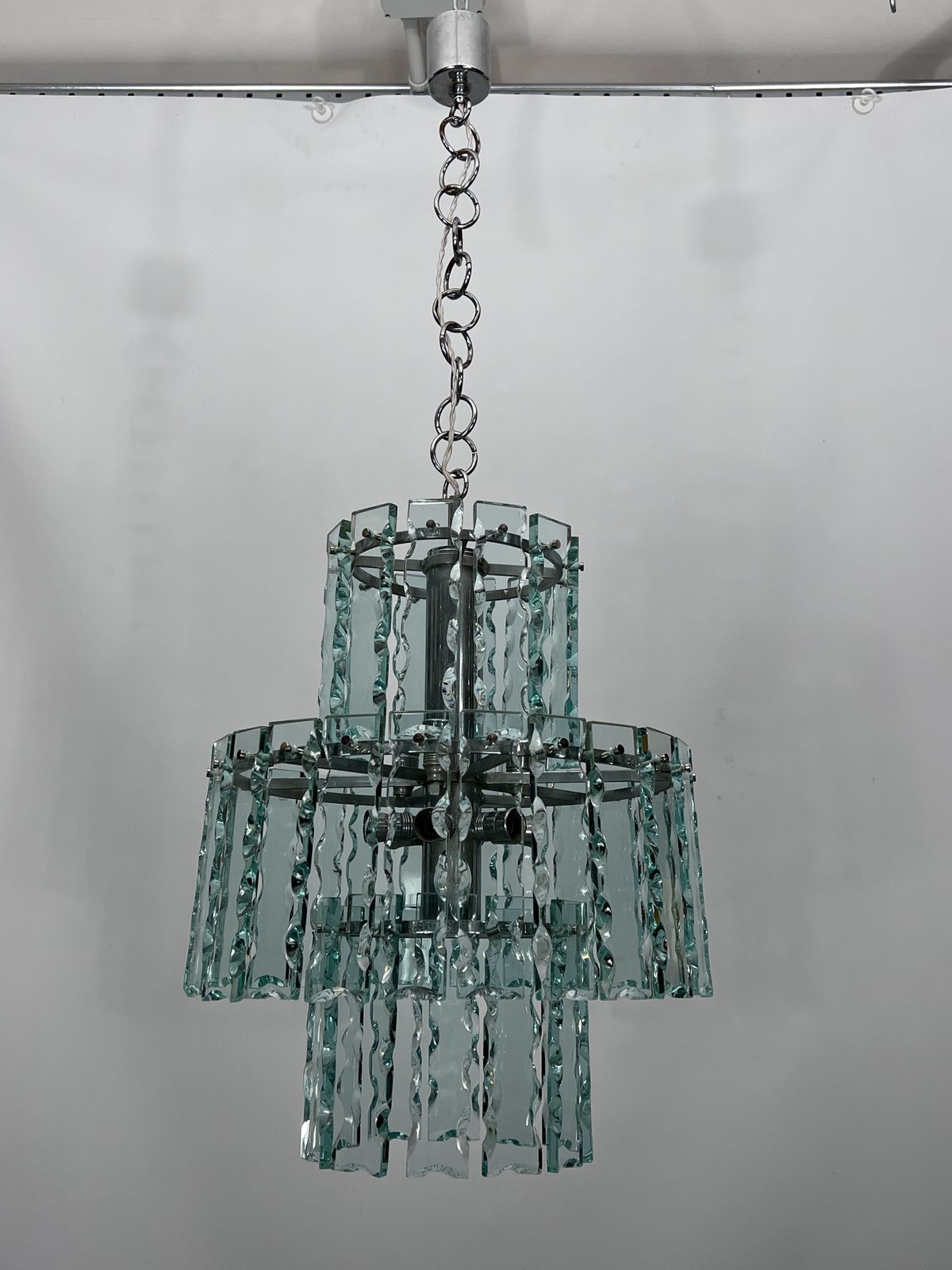 Fontana Arte Style, Italian Cut Glass Chandelier By Zero Quattro. 1970s photo Lighting