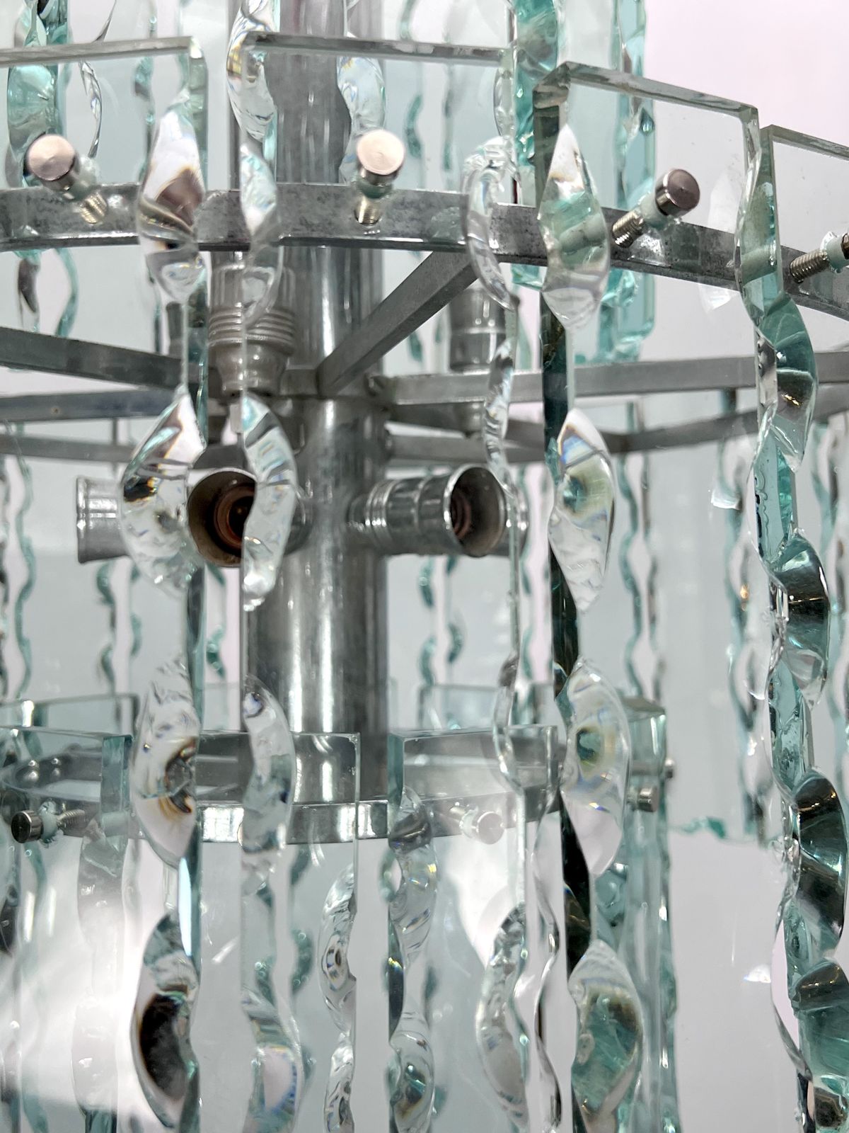 Fontana Arte Style, Italian Cut Glass Chandelier By Zero Quattro. 1970s photo buy