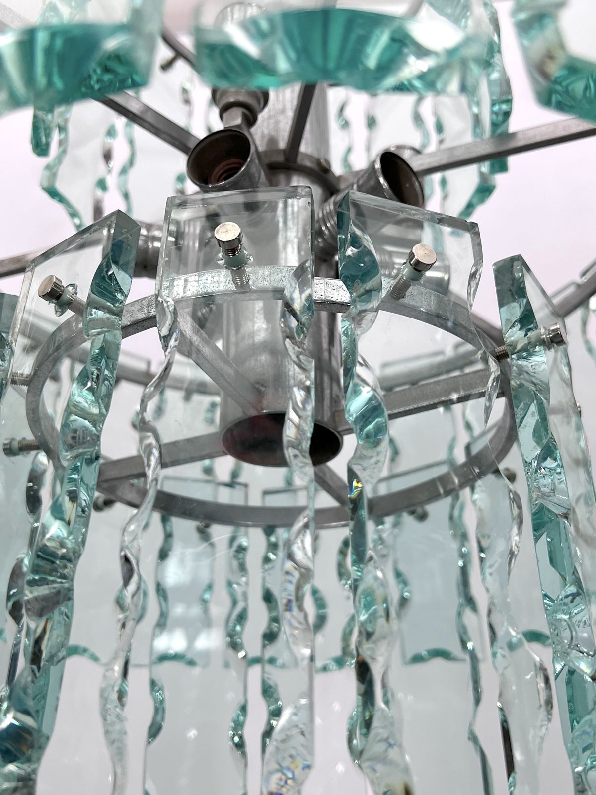 photo furniture Fontana Arte Style, Italian Cut Glass Chandelier By Zero Quattro. 1970s