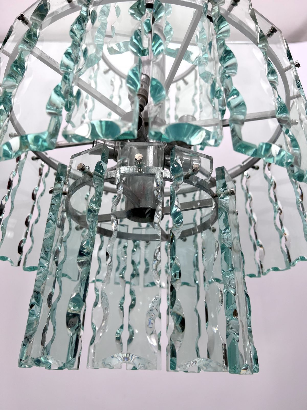 Lighting Fontana Arte Style, Italian Cut Glass Chandelier By Zero Quattro. 1970s photo