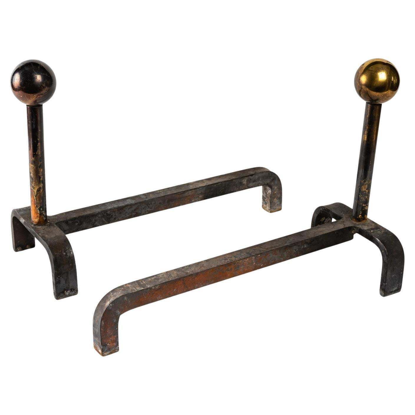 Pair Of Cast Iron And Brass Chenets, 1960