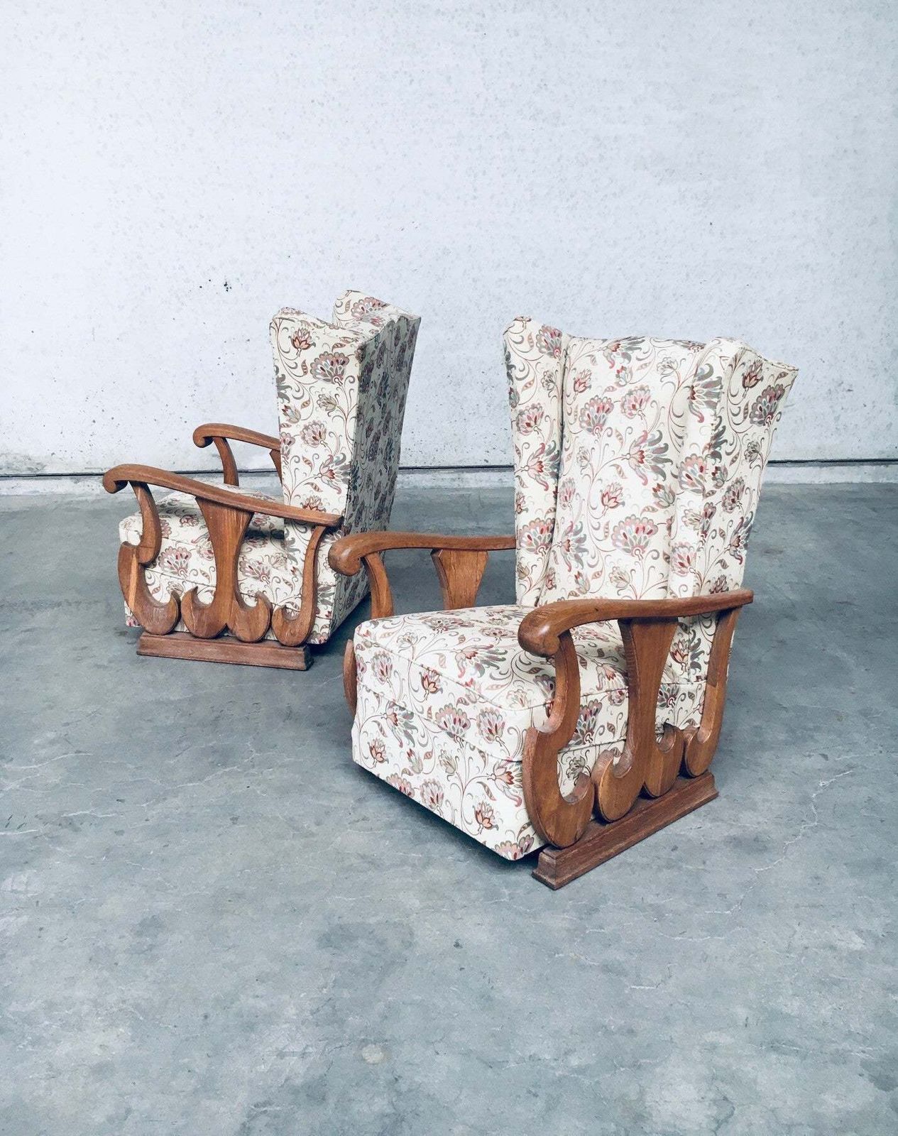 Early 1900's Design High Wing Back Armchair Fauteuil Set photo vintage