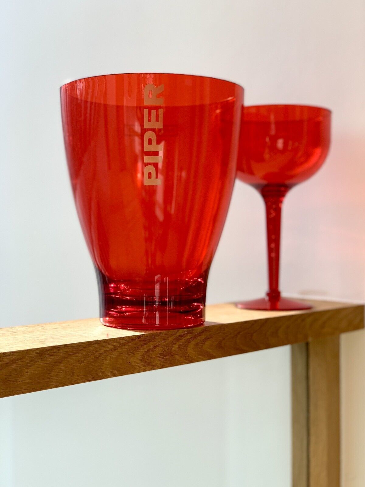 Red Acrylic French Piper Heidsieck Champagne Ice Bucket & Giant Glass photo buy