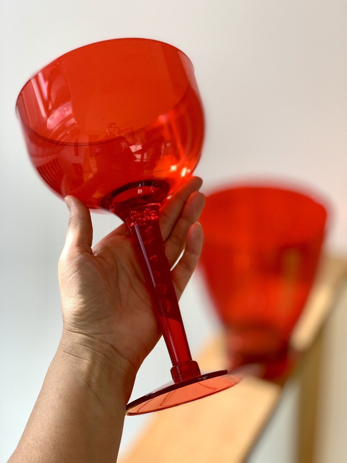Red Acrylic French Piper Heidsieck Champagne Ice Bucket & Giant Glass photo vintage