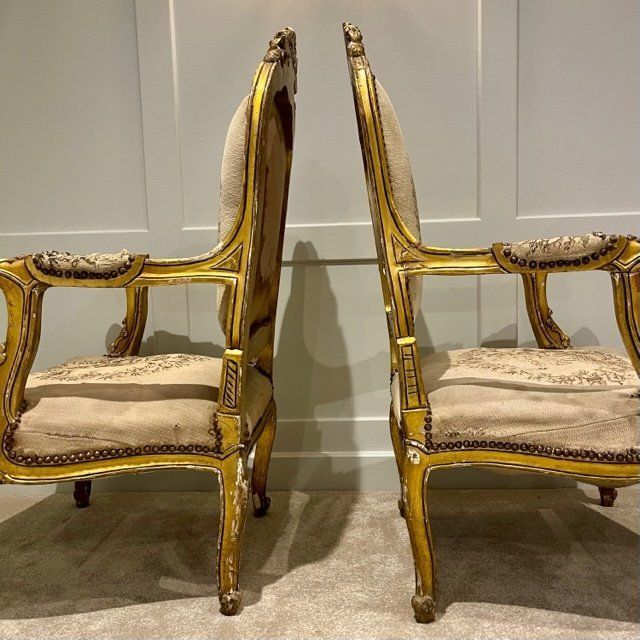 Pair Of Louis XV Style French Tapestry Gilt Wood Fauteuil Chairs photo Furniture