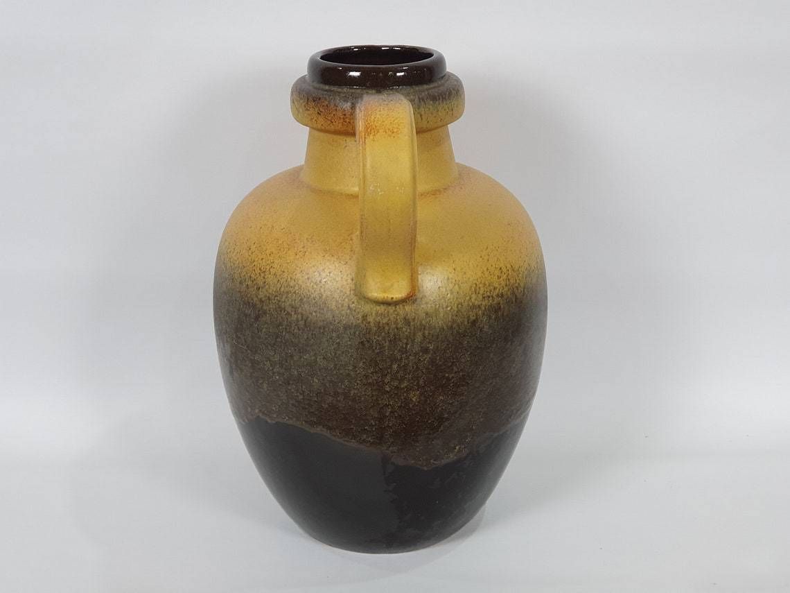 Very Large West German Pottery Fat Lava Handled Floor Vase In A Striking Mustard And Brown Glaze: Scheurich 486 48 photo Home Decor