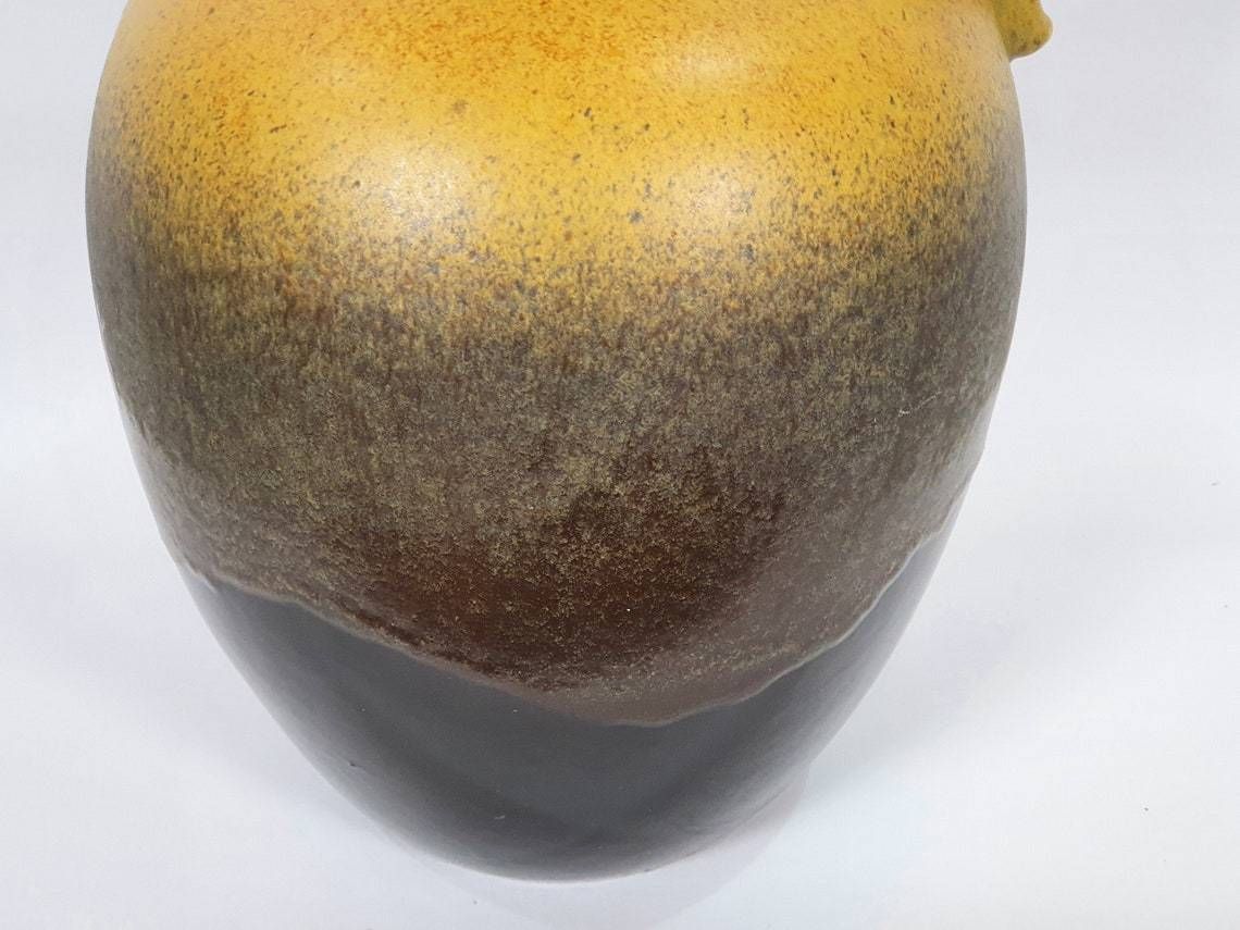 Very Large West German Pottery Fat Lava Handled Floor Vase In A Striking Mustard And Brown Glaze: Scheurich 486 48 photo 160.0