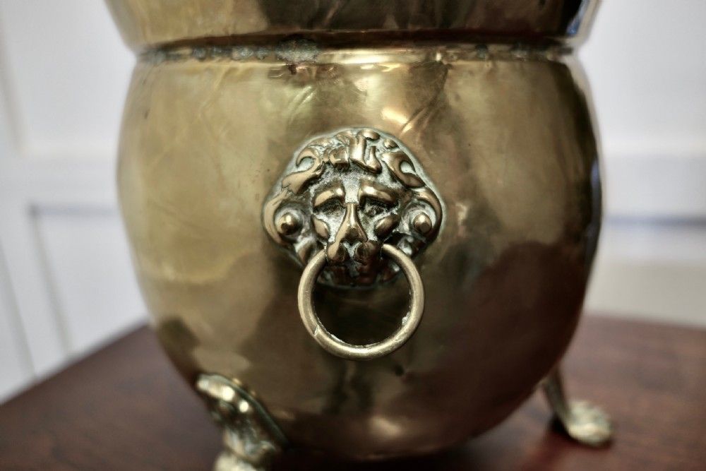 Large Victorian Brass Jardinière With Lions Mask & Hairy Paw Feet photo for sale