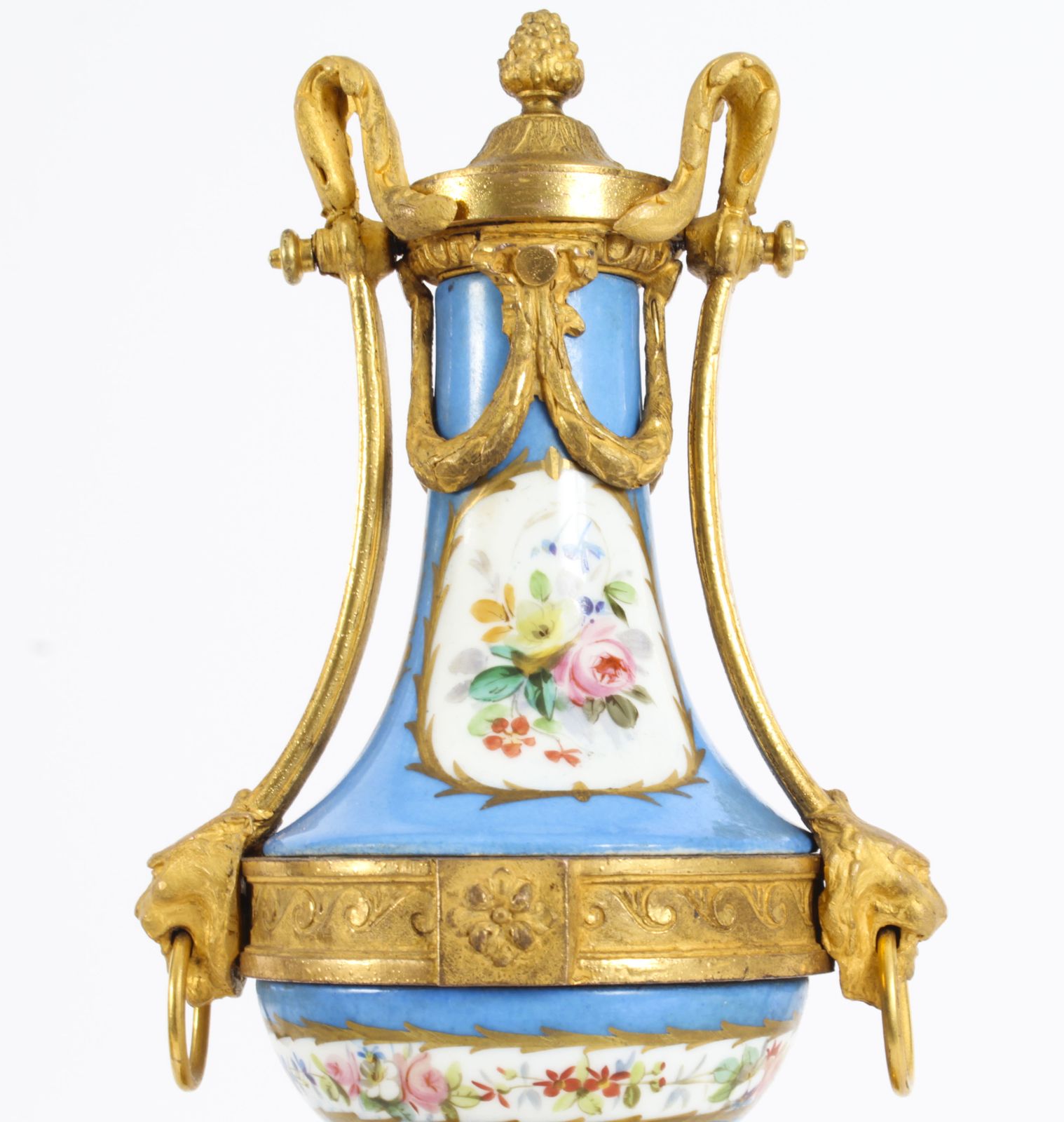 photo buy Antique Pair French Bleu Celeste  Sevres Urns 19th C