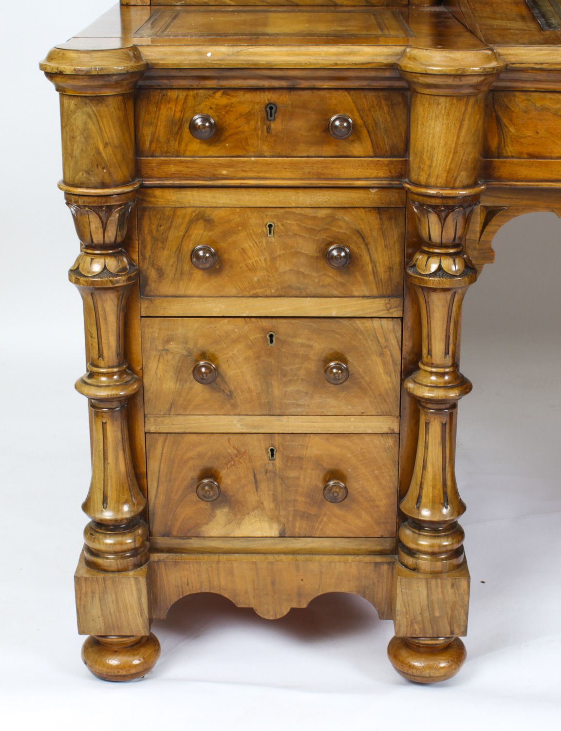 Victorian Burr Walnut Dickens Pedestal Desk C. 1880 19th C photo vinterior