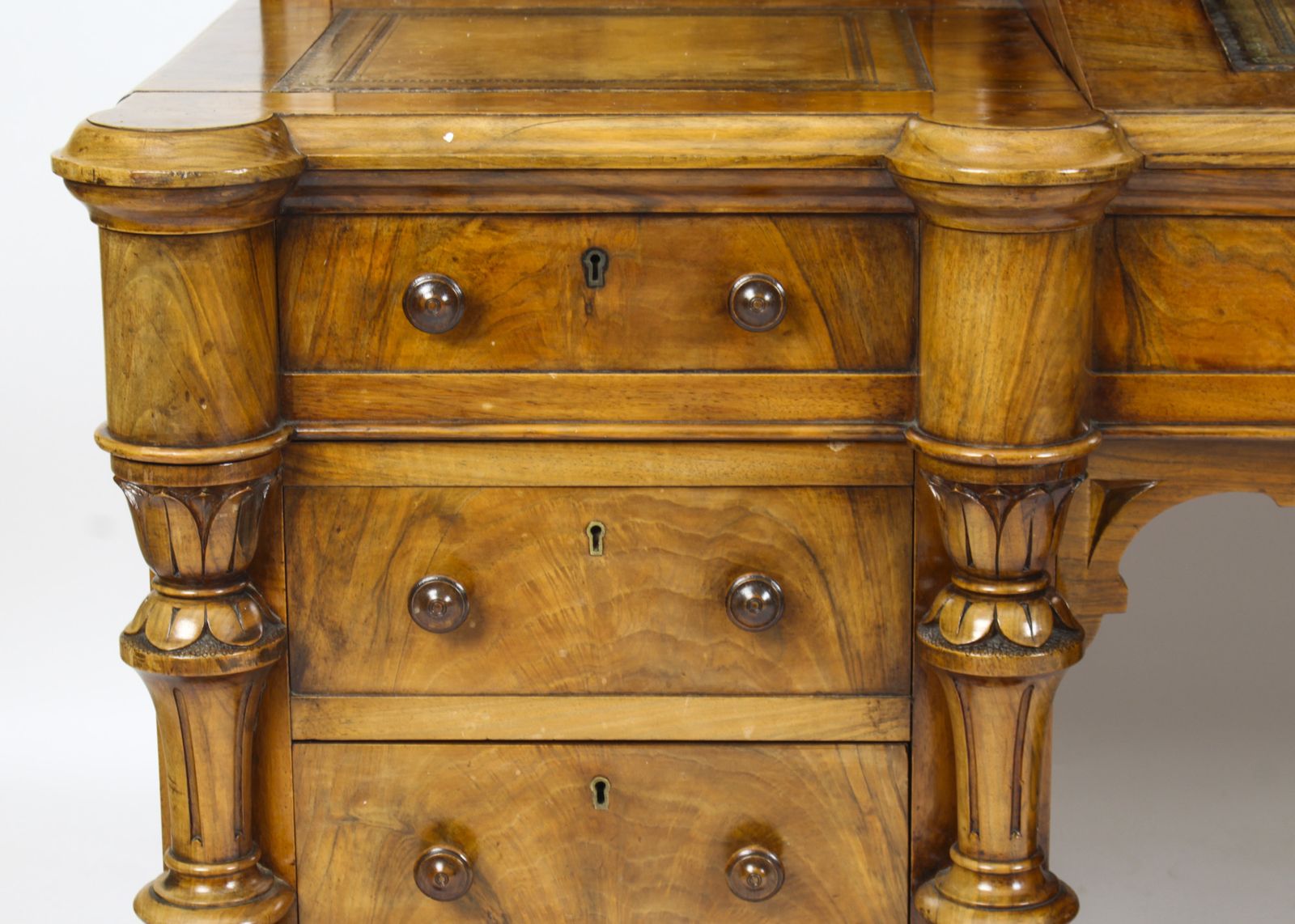 Victorian Burr Walnut Dickens Pedestal Desk C. 1880 19th C photo vintage