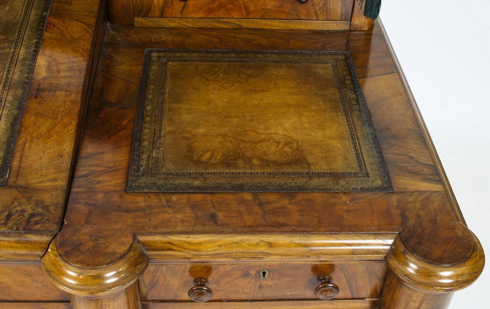 photo buy Victorian Burr Walnut Dickens Pedestal Desk C. 1880 19th C