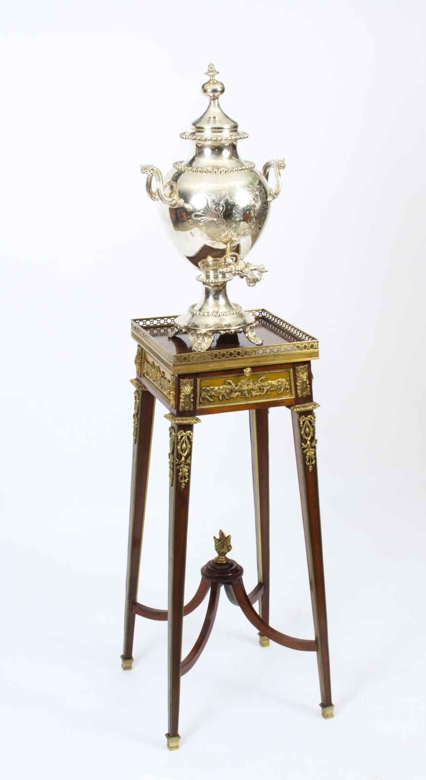 Antique French Parquetry Ormolu Mounted Stand Att François Linke 19th Century photo for sale