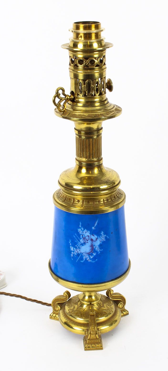 Antique Pair Large French Bleu Celeste Sevres Vases Lamps 19th C photo vintage