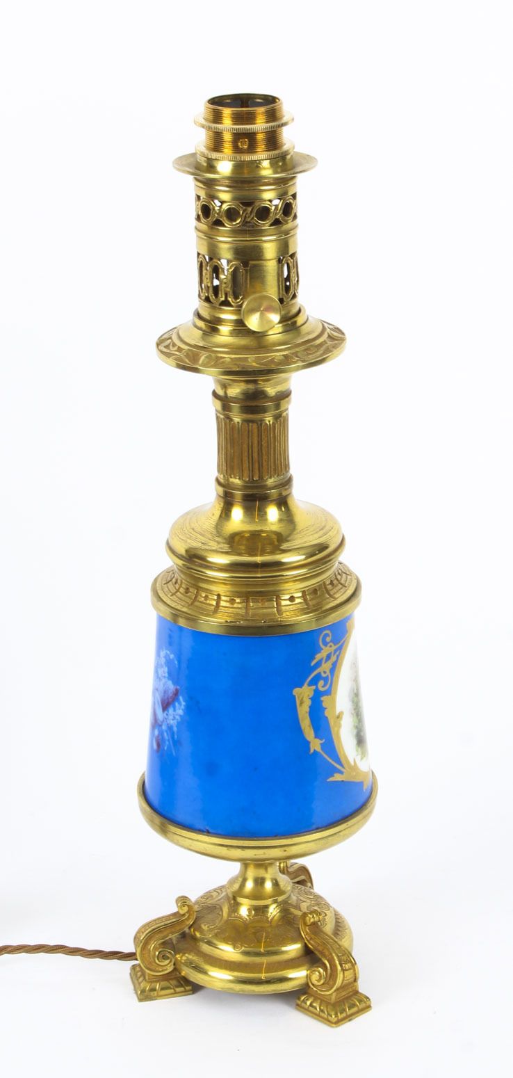 photo vintage Antique Pair Large French Bleu Celeste Sevres Vases Lamps 19th C
