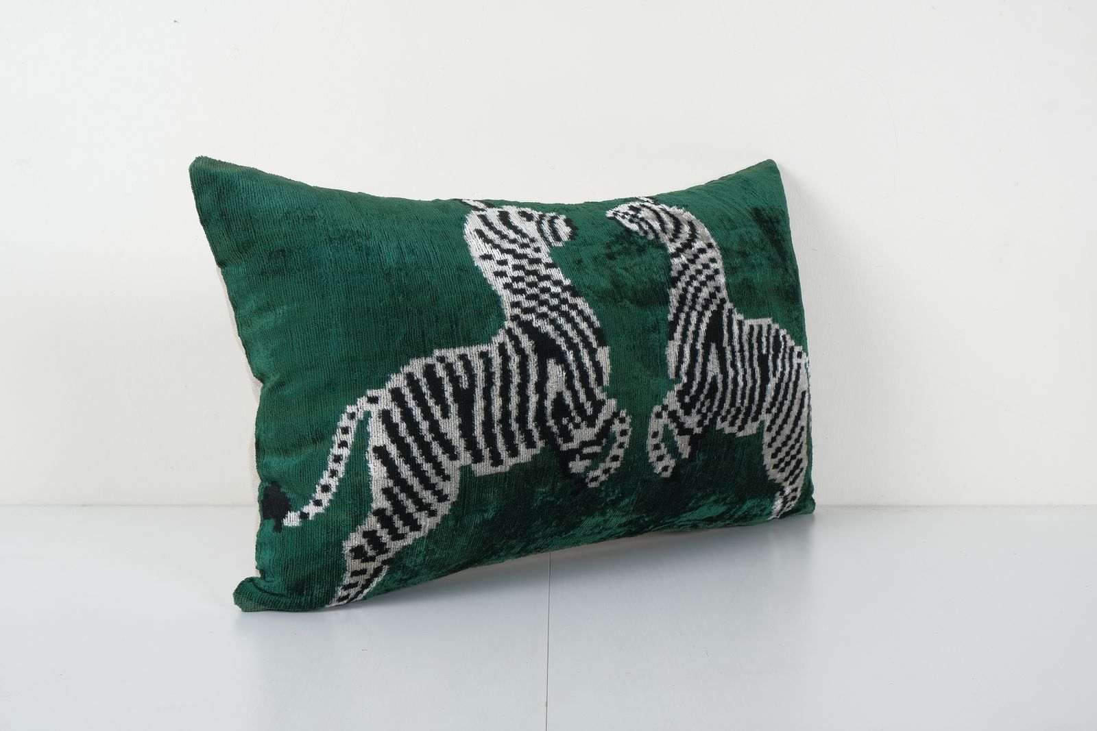 Velvet Ikat Zebra Cushion Cover, Silk Ikat Velvet Pillow Case With Animal Motifs, Designer Pillow  16'' X 24'' photo for sale