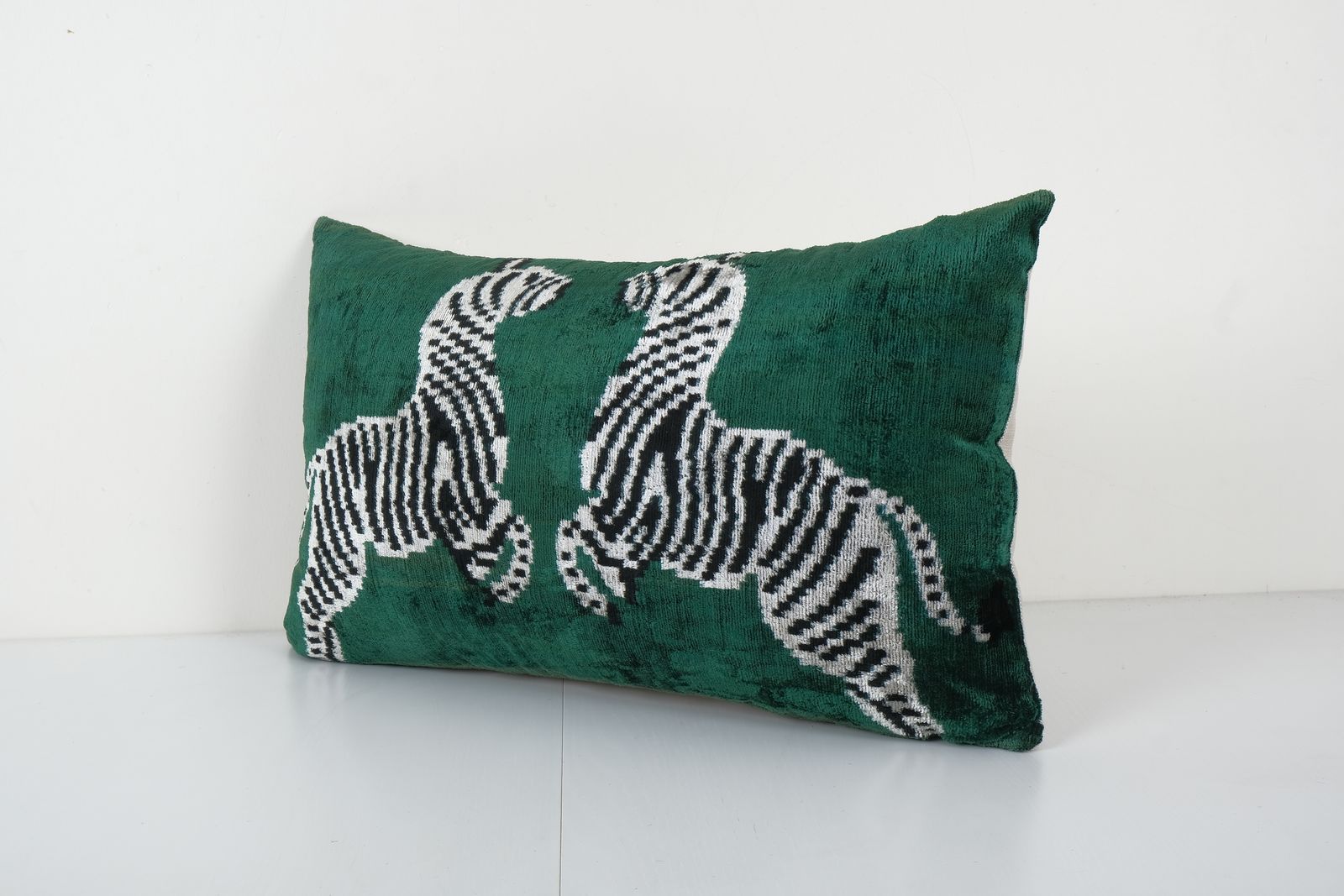 Velvet Ikat Zebra Cushion Cover, Silk Ikat Velvet Pillow Case With Animal Motifs, Designer Pillow  16'' X 24'' photo Textiles