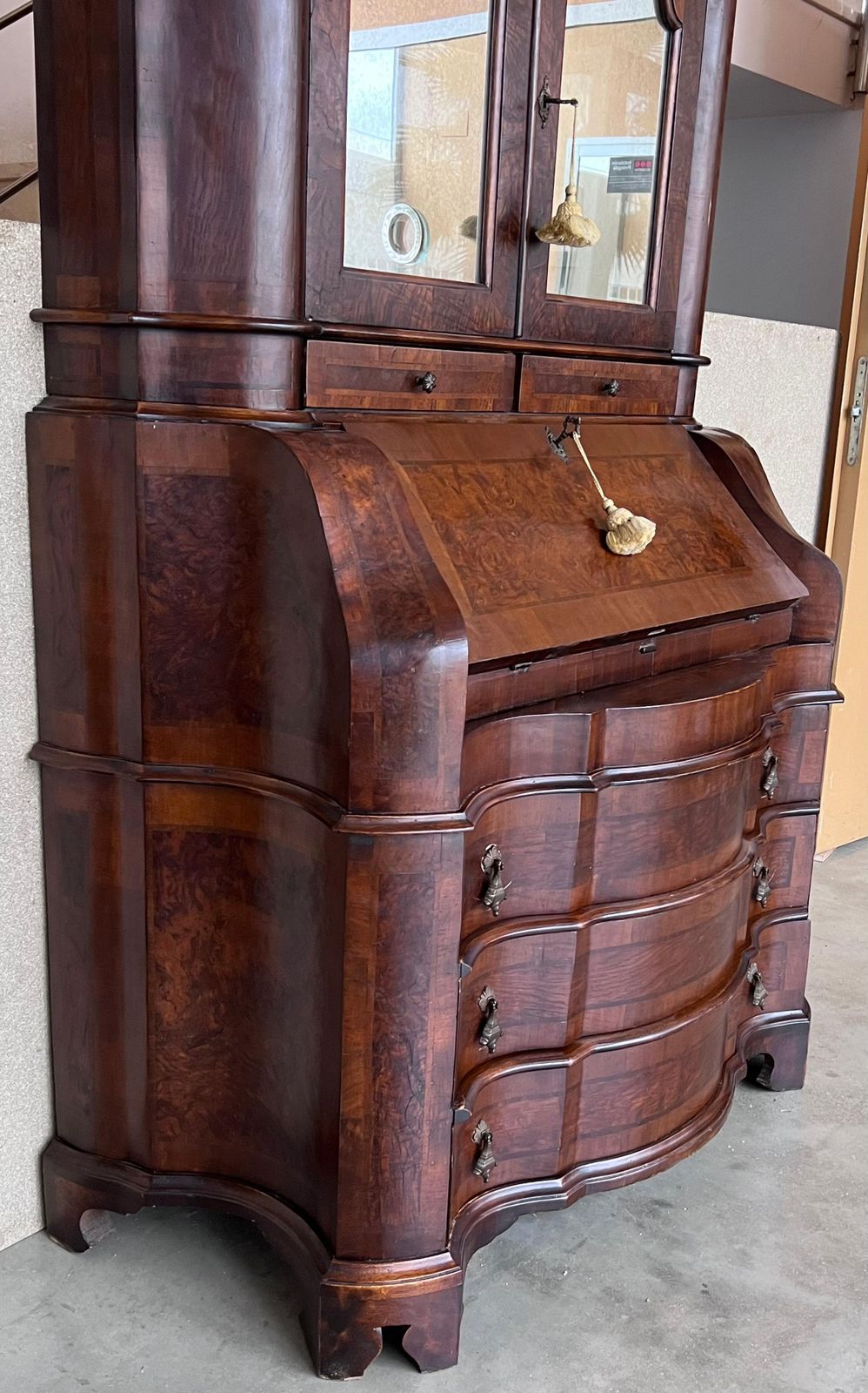 Antique Italian Baroque Style Burl Walnut Secretary Cabinet photo 4361.0