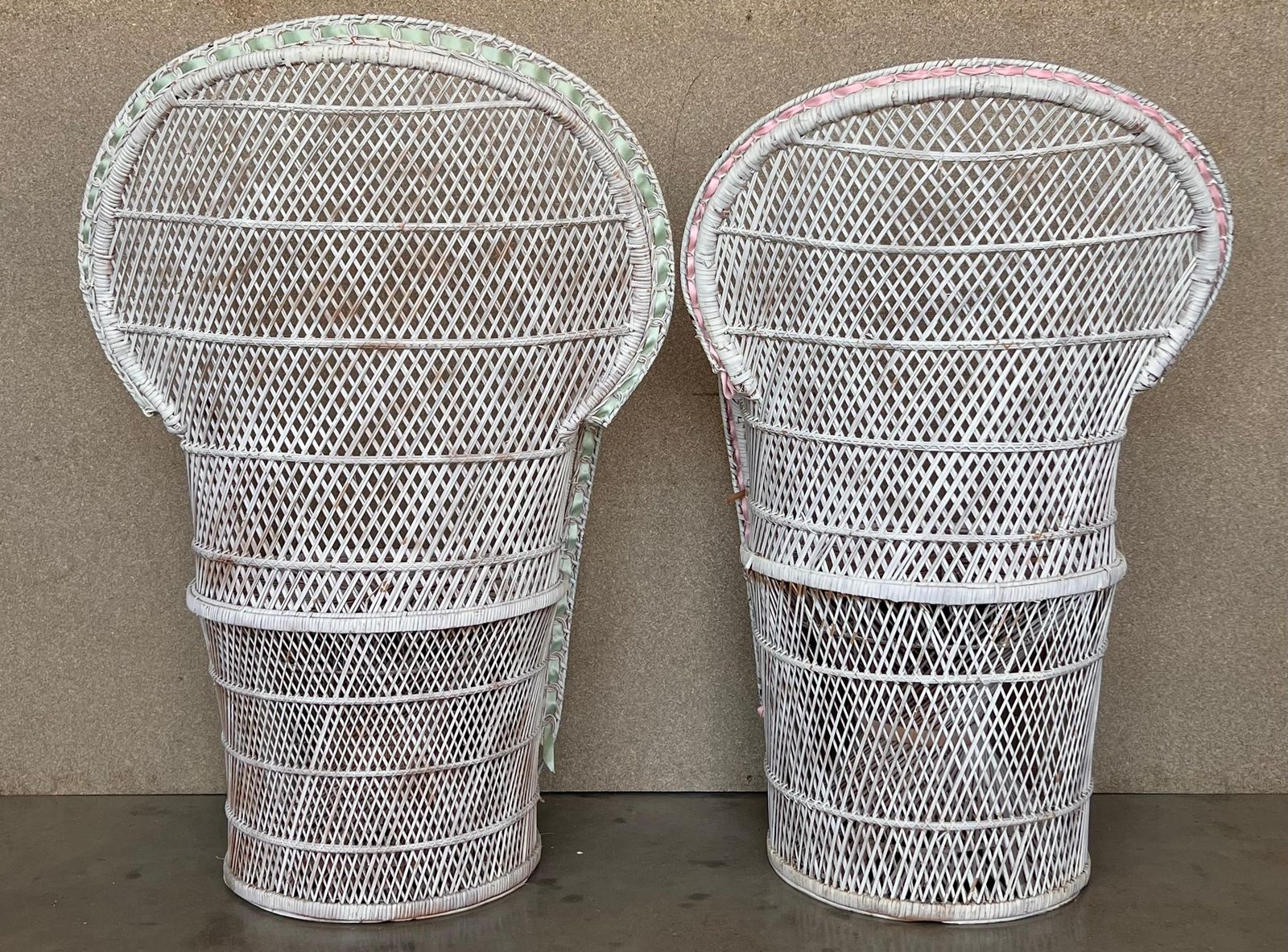 Pair Of Vintage White Wicker Peacock Chair In The Emmanuelle Style photo Furniture