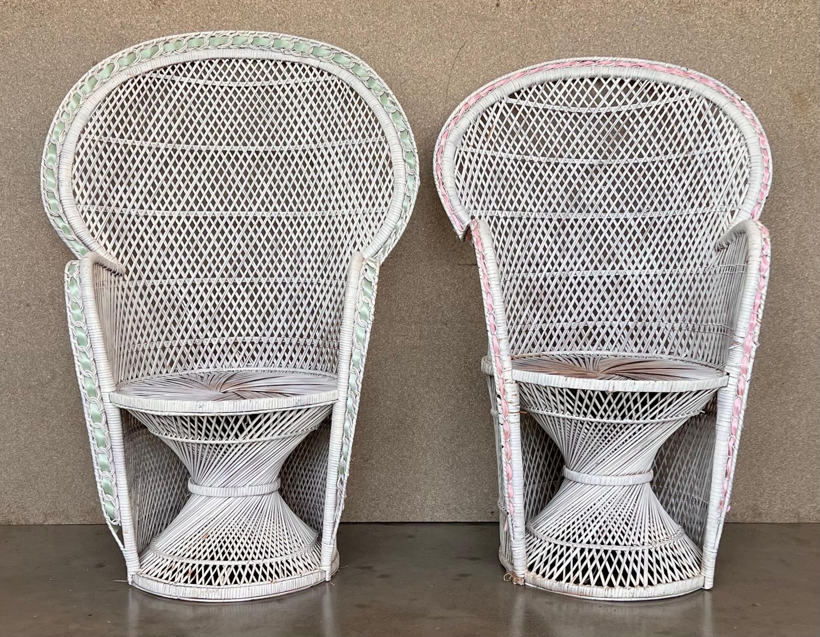 Pair Of Vintage White Wicker Peacock Chair In The Emmanuelle Style photo vinterior