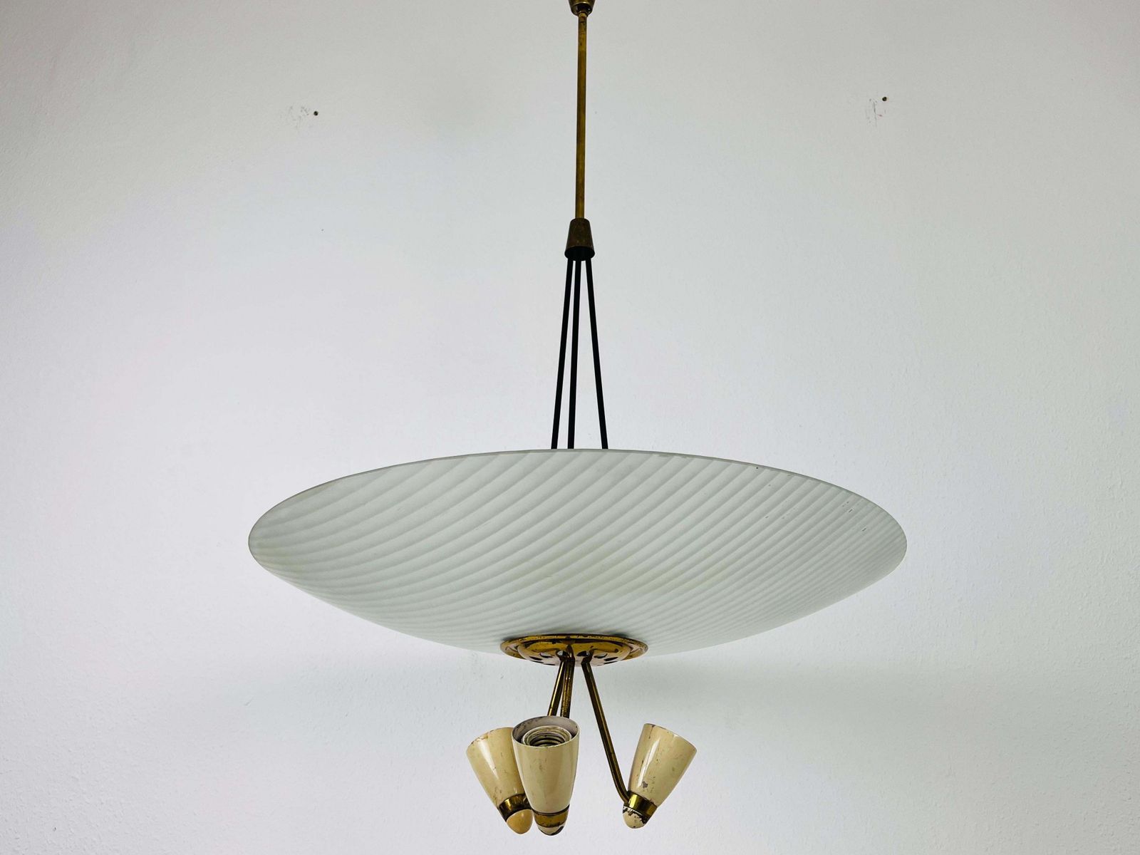 Italian Midcentury Brass And Glass Chandelier, 1950s photo furniture