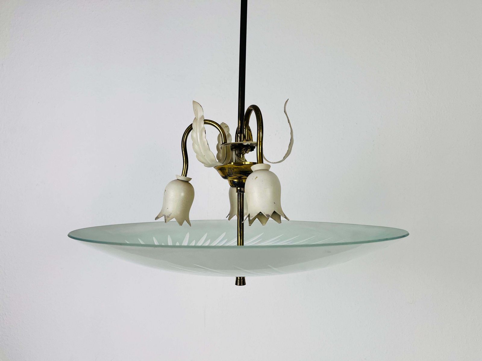 Italian Brass And Glass Chandelier In The Style Of Pietro Chiesa, 1950s photo vintage