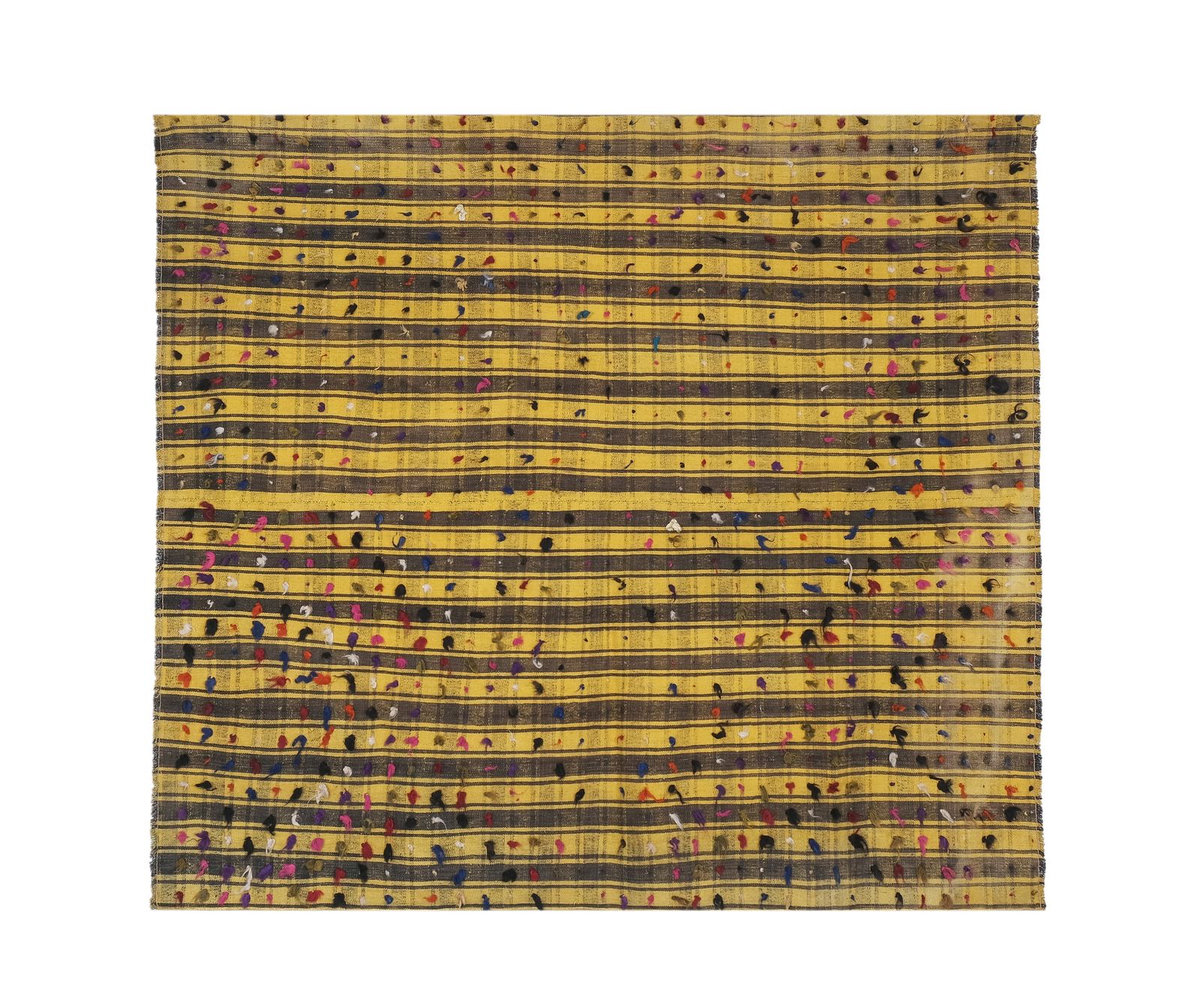 Striped Yellow Turkish Kilim With Tulu Details 6'8'' X 7'5'' photo vinterior