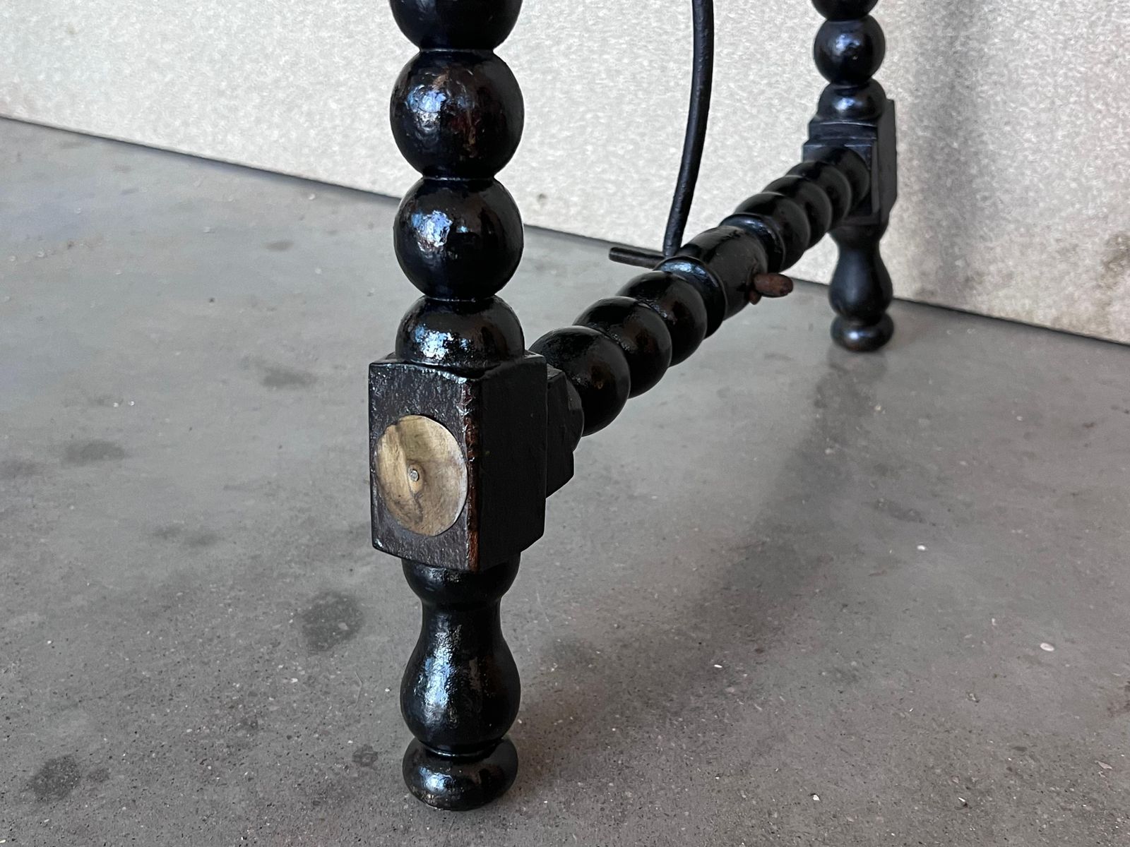 photo furniture 19th Spanish Walnut Side Table With Turned Legs And Iron Stretcher
