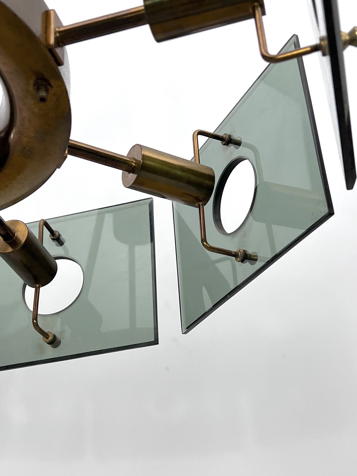 Gino Paroldo, Modernist Brass And Smoked Glass Chandelier. Italy 1960s photo furniture