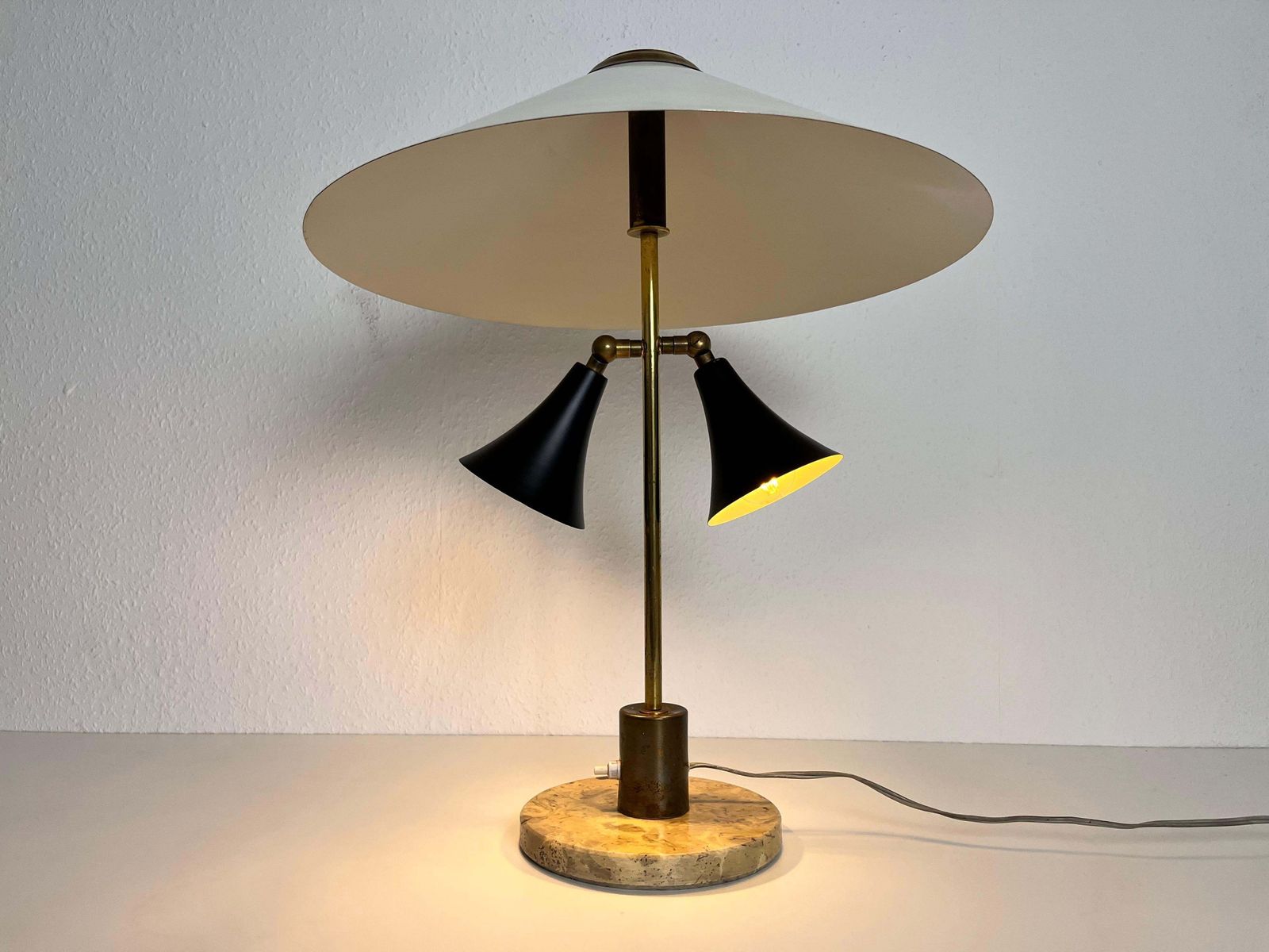 Lighting Italian Marble Base And Brass Table Lamp, 1960s, Italy photo