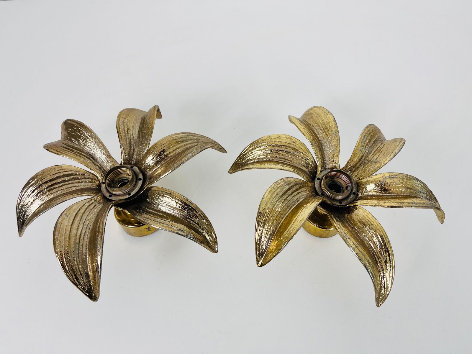 Set Of 2 Golden Florentine Flower Shape Flushmounts By Willy Daro For Massive photo for sale