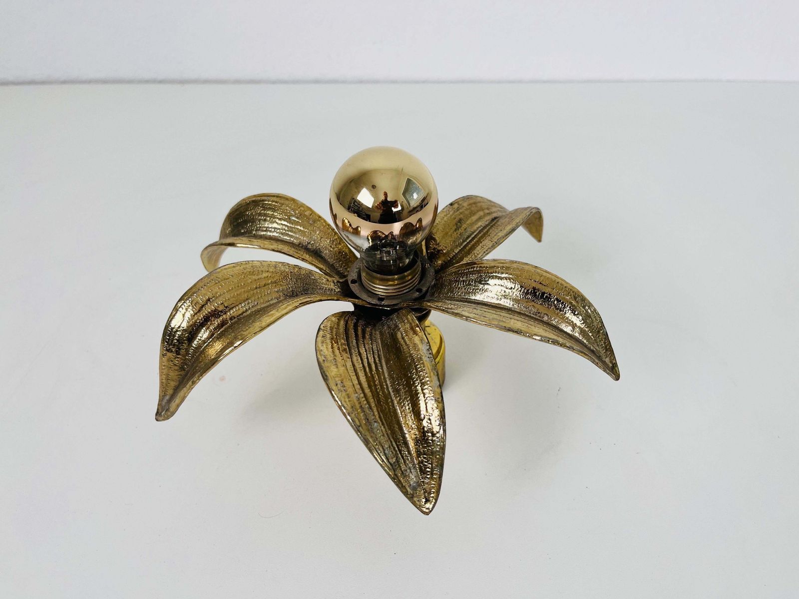 photo for sale Set Of 2 Golden Florentine Flower Shape Flushmounts By Willy Daro For Massive