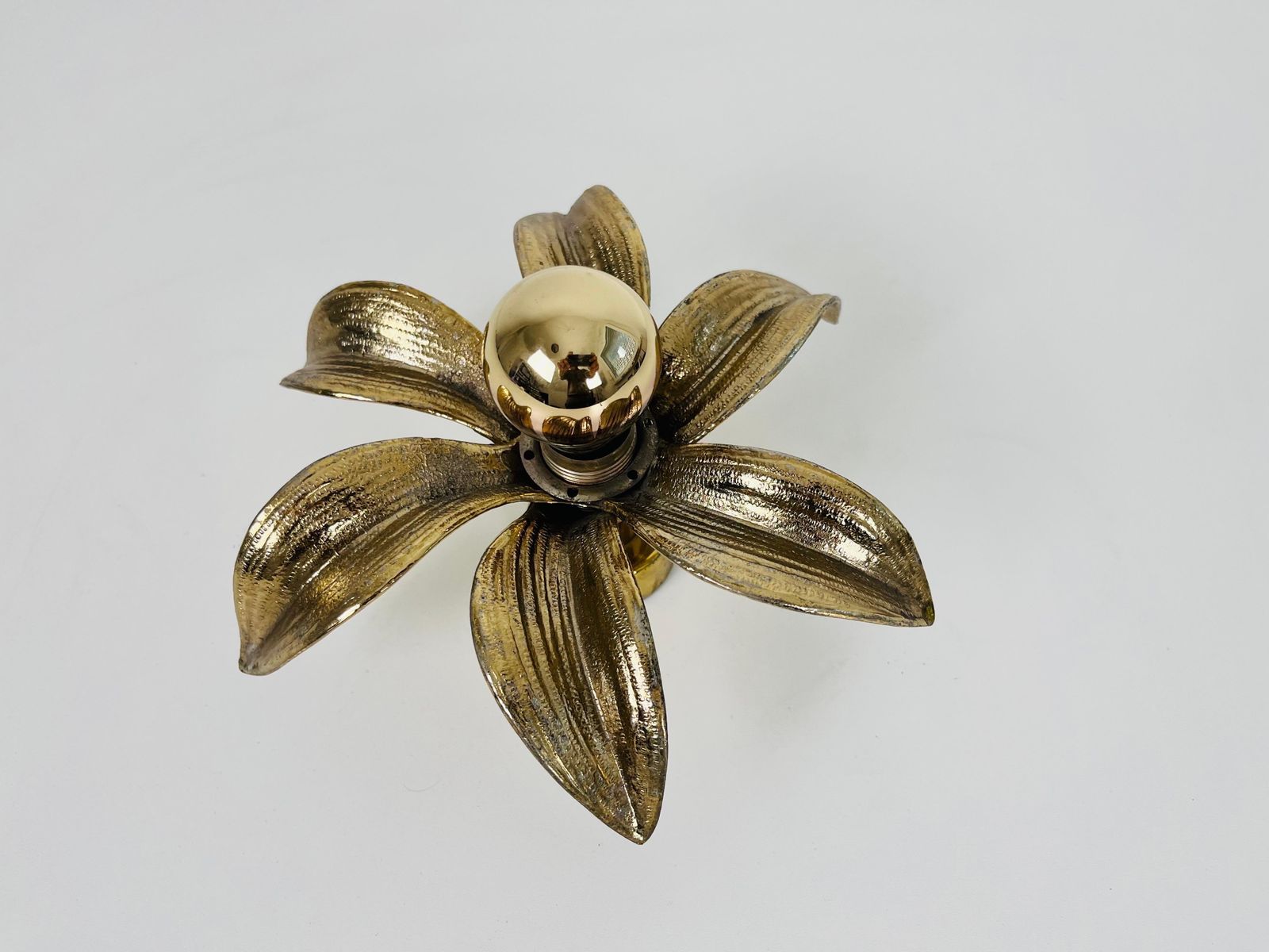 Lighting Set Of 2 Golden Florentine Flower Shape Flushmounts By Willy Daro For Massive photo