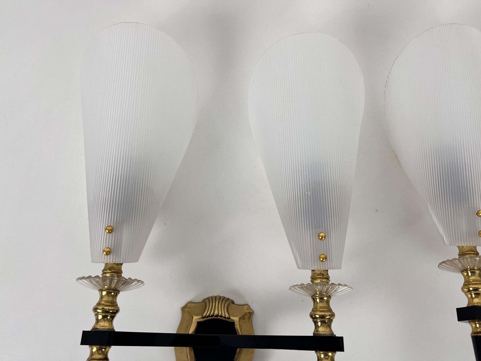 Pair Of 2 Brass And Plexiglass Wall Lamps By Maison Arlus, 1960, France photo vinterior