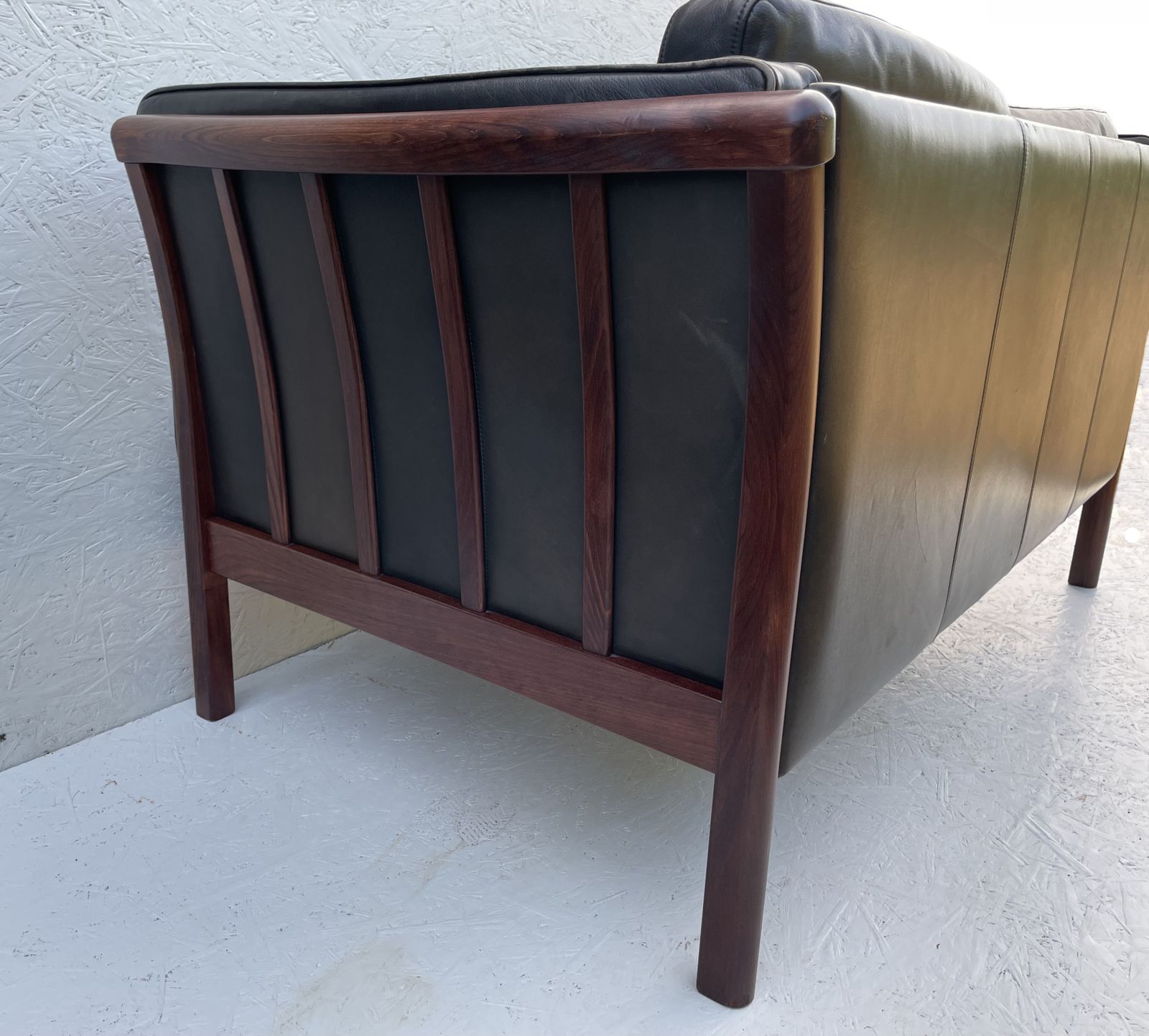 photo furniture Danish Two Seater Leather And Slat Wood Sofa