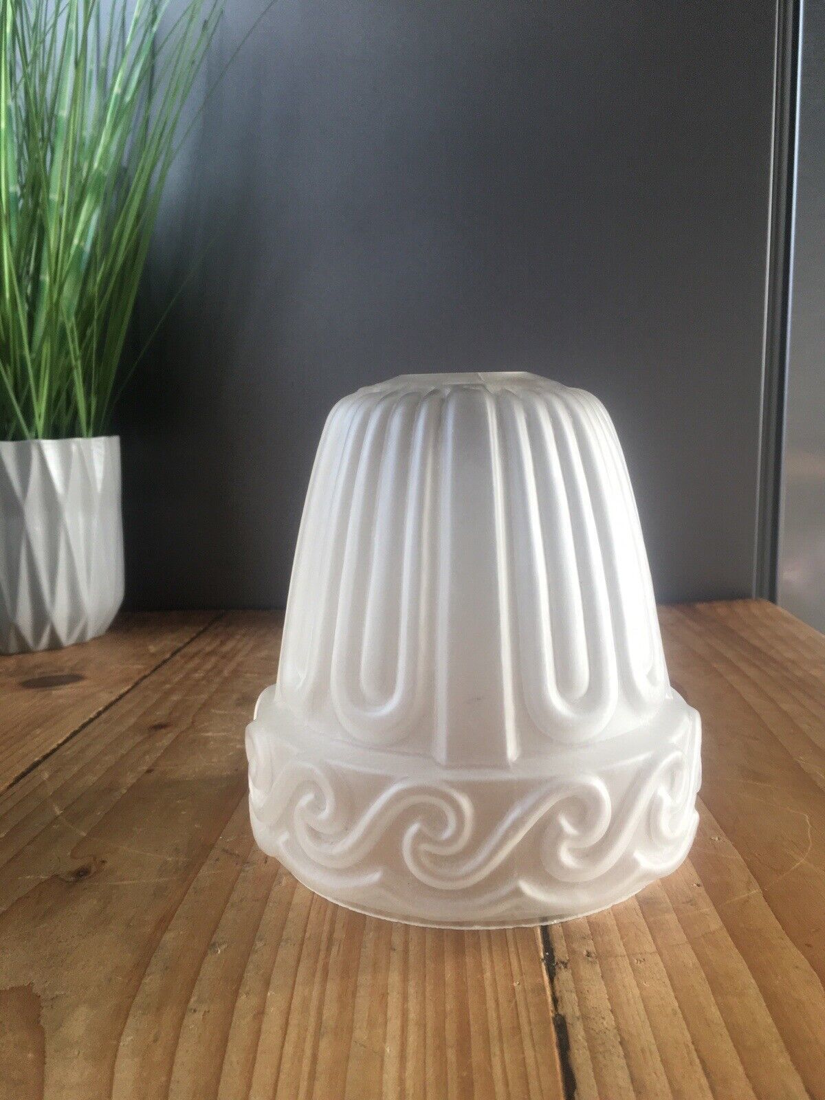 Antique C1910 Art Nouveau Rippled Wave Frosted Glass Light Ceiling Lamp Shade
