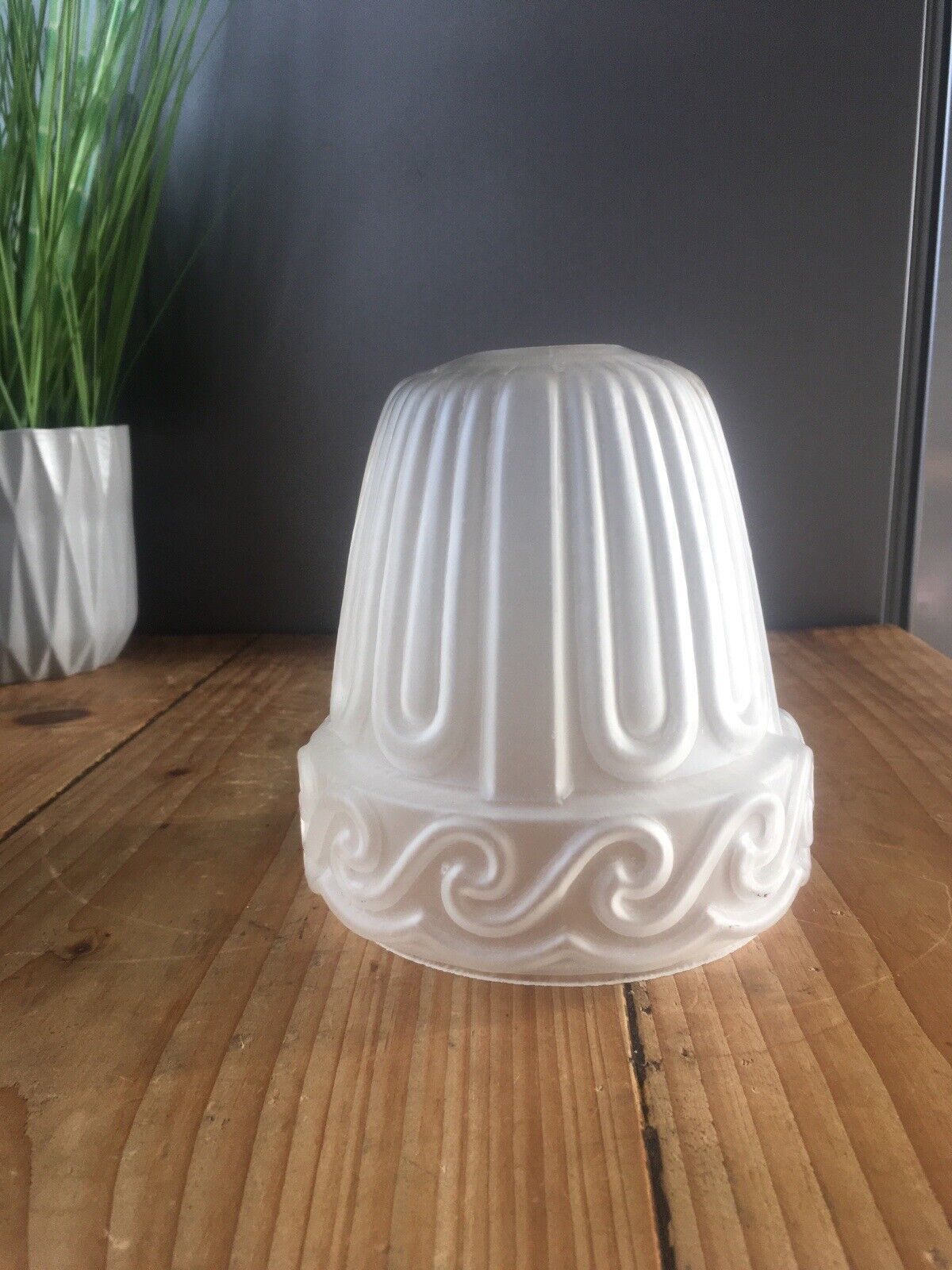 Antique C1910 Art Nouveau Rippled Wave Frosted Glass Light Ceiling Lamp Shade photo Lighting
