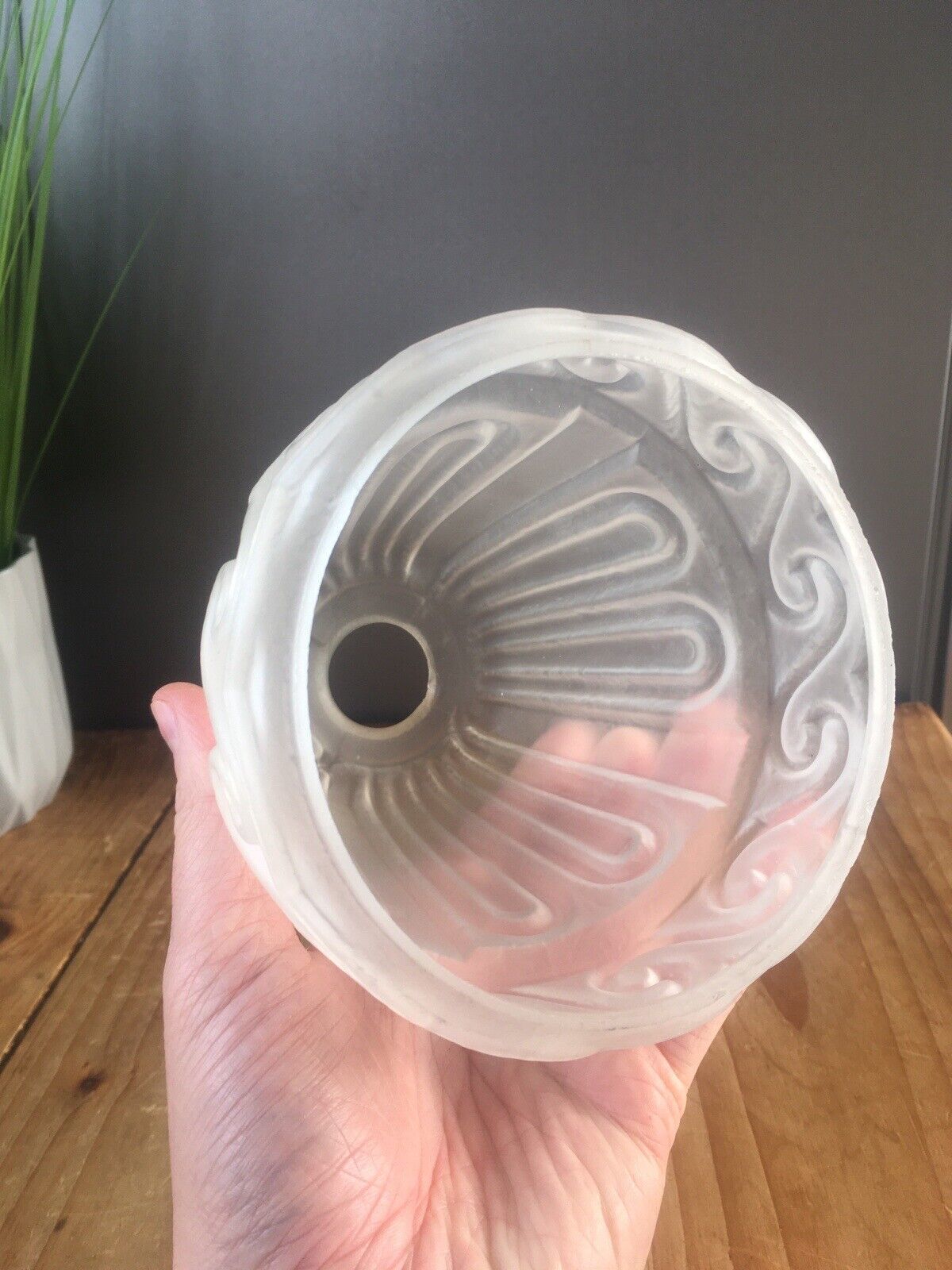 Antique C1910 Art Nouveau Rippled Wave Frosted Glass Light Ceiling Lamp Shade photo vinterior