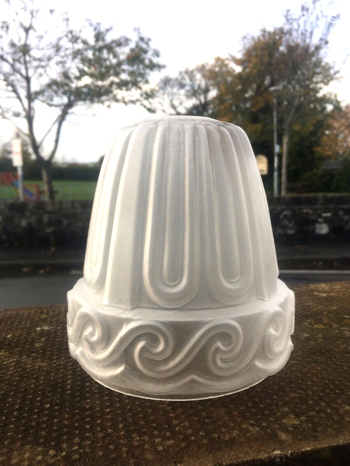 Antique C1910 Art Nouveau Rippled Wave Frosted Glass Light Ceiling Lamp Shade photo vintage