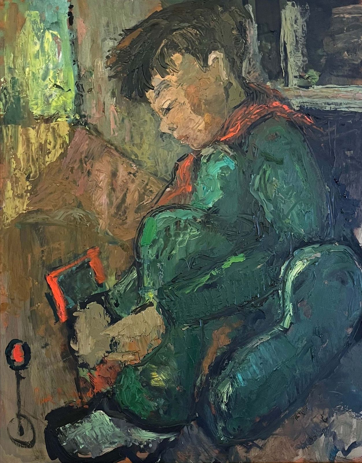 20th Century Swedish School ‘Boy Scout Tying His Shoe’ photo furniture