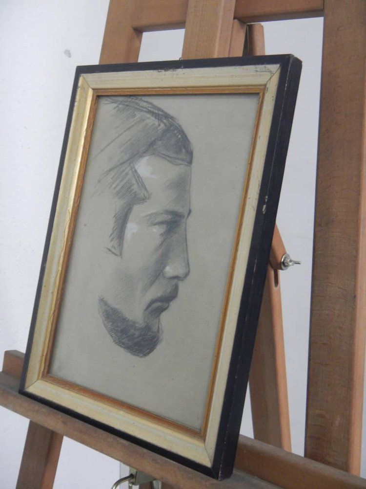 Mina Anselmi Profile Of Man 1940 Charcoal Drawing Framed photo furniture