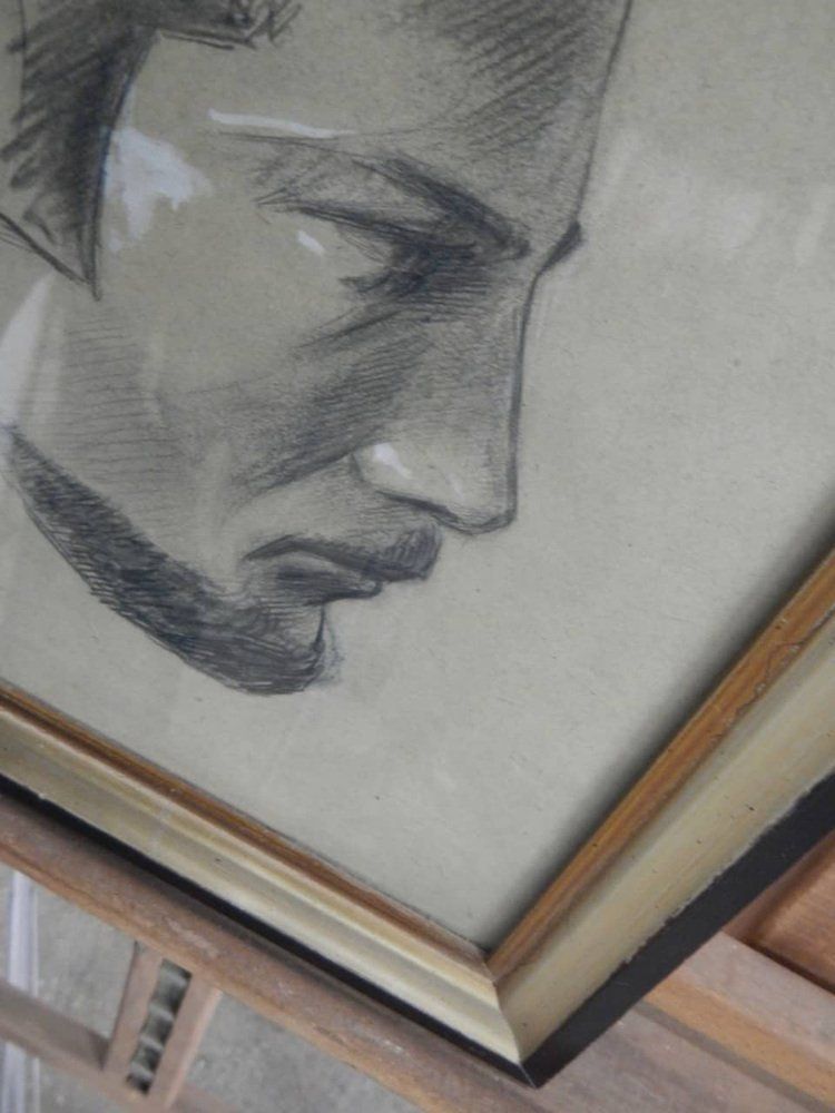 Mina Anselmi Profile Of Man 1940 Charcoal Drawing Framed photo buy