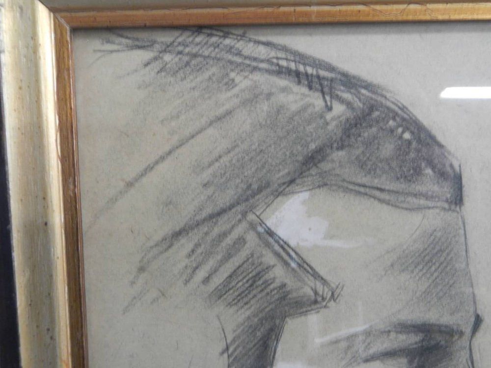 Mina Anselmi Profile Of Man 1940 Charcoal Drawing Framed photo vintage