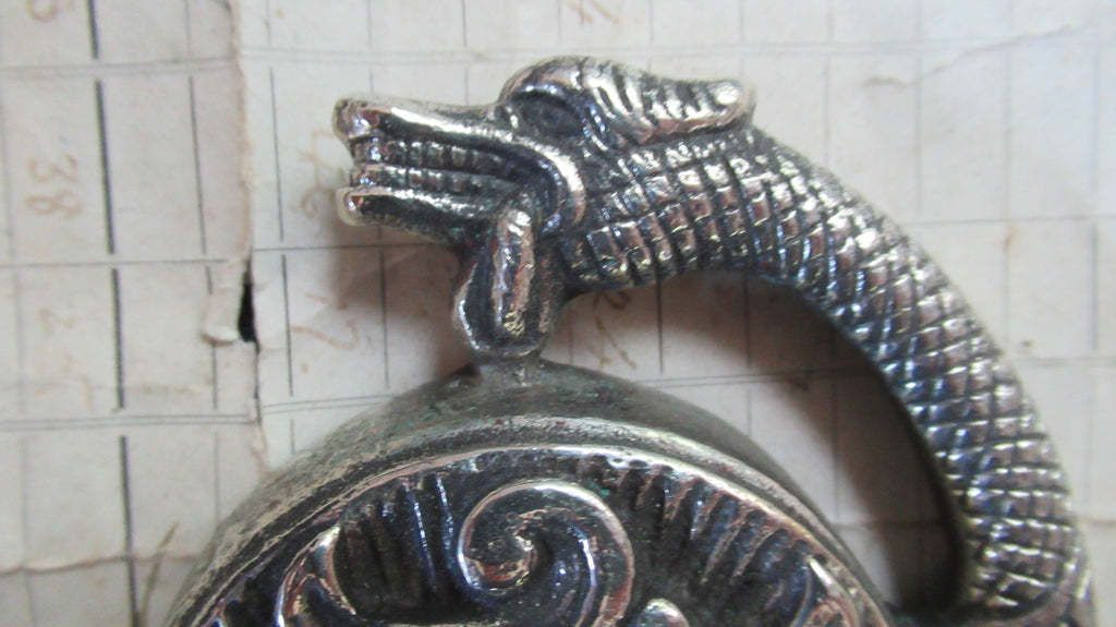 Highly Ornate Antique Brass Electric Doorbell Push   Mythical Creature Griffin / Dragon photo for sale