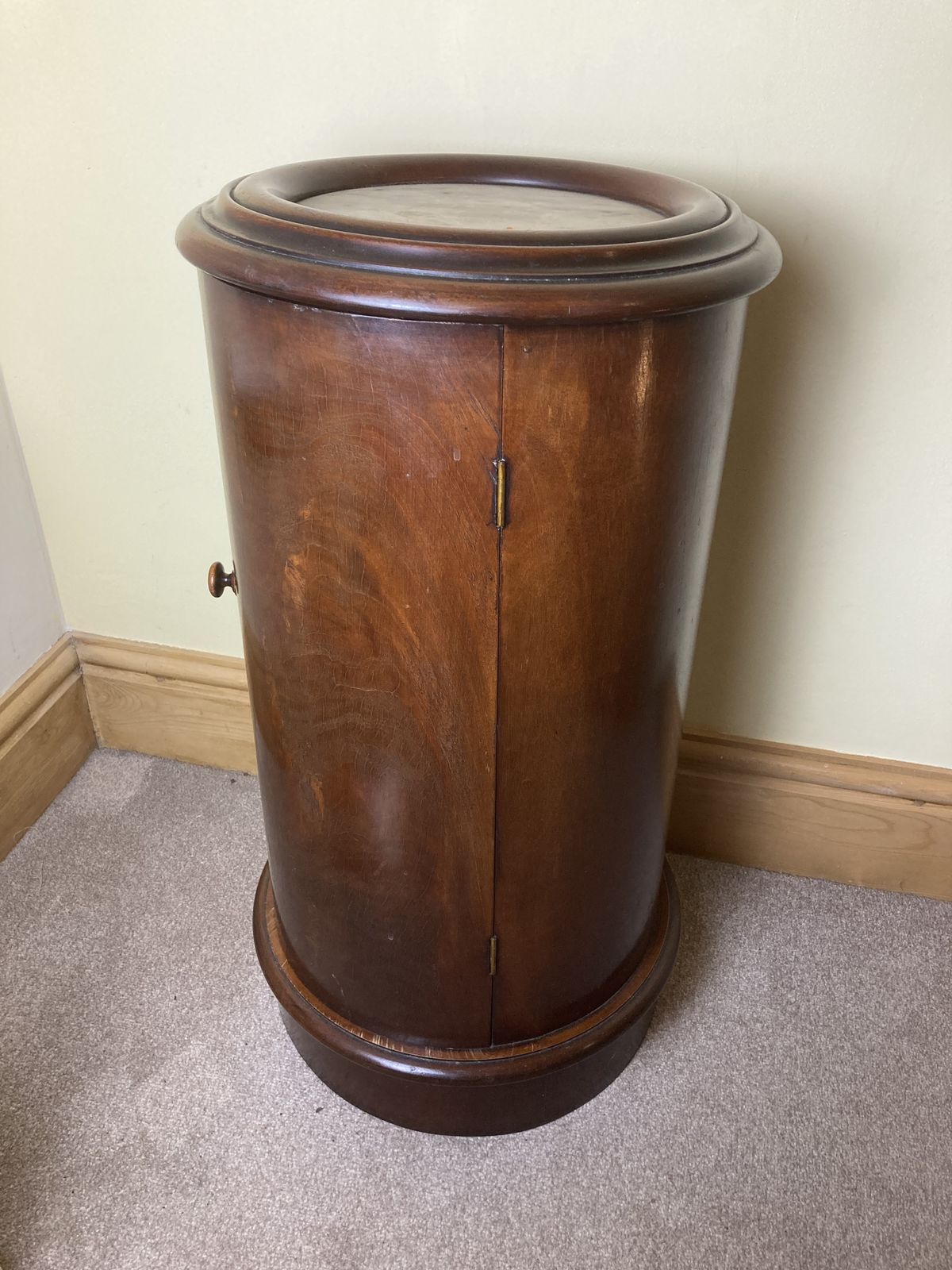 Victorian Style, Marble Top, Mahogany Cylinder Bed Side Cabinet photo furniture