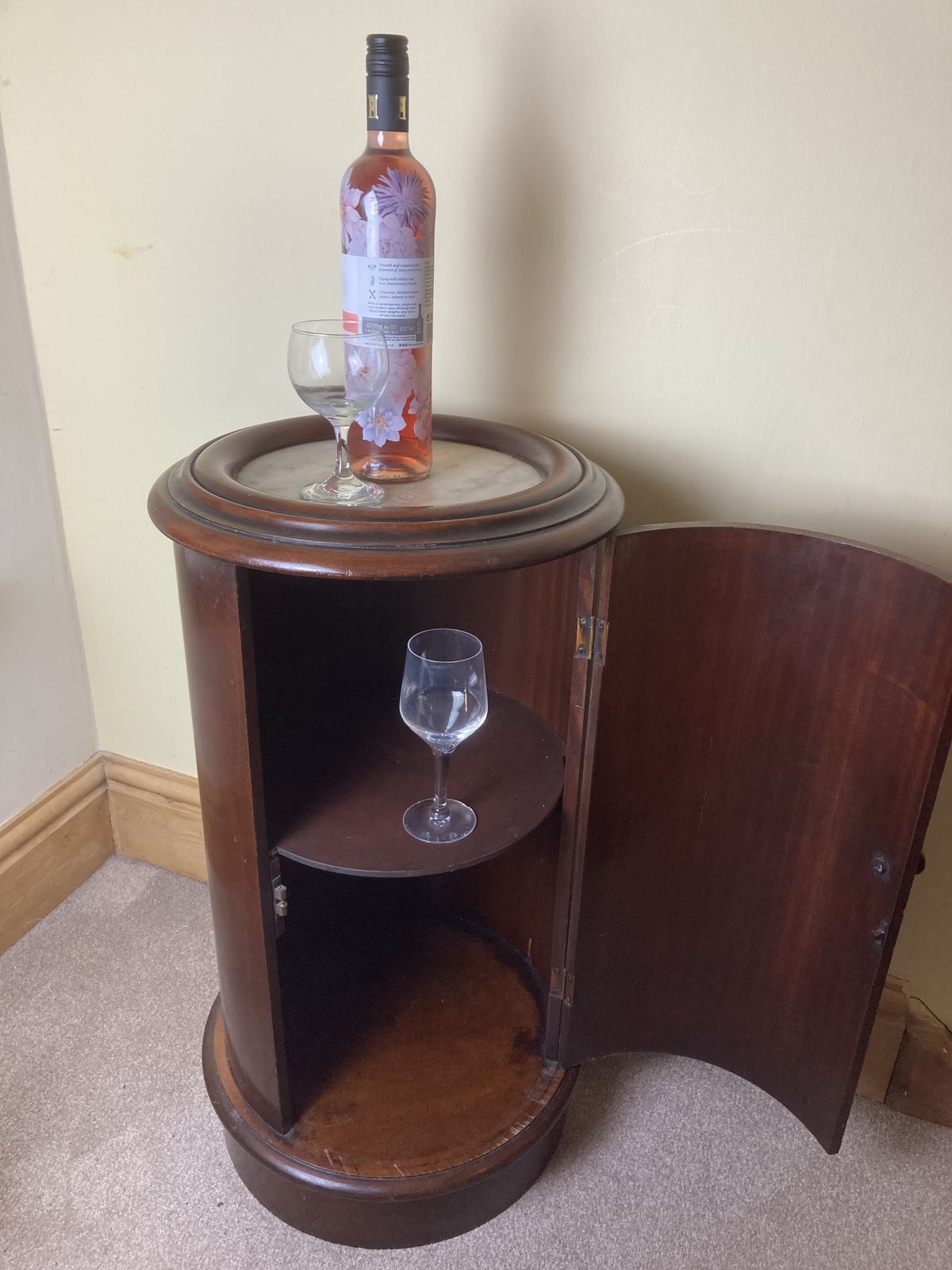 Victorian Style, Marble Top, Mahogany Cylinder Bed Side Cabinet photo Furniture