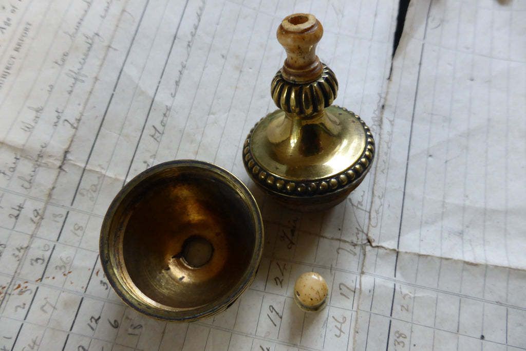 Ornate Antique Brass & Bone Electric Butler Bell Box Push   Light Pull photo vinterior